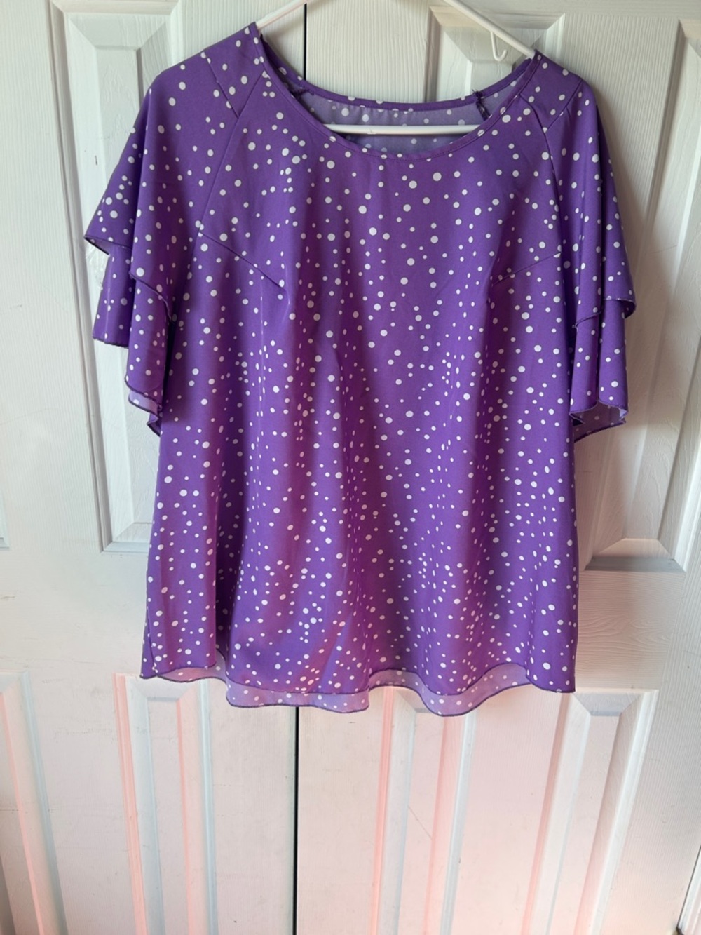 SHEIN Curve Purple Polka Dot Flutter Sleeve Blouse - Women's Top.